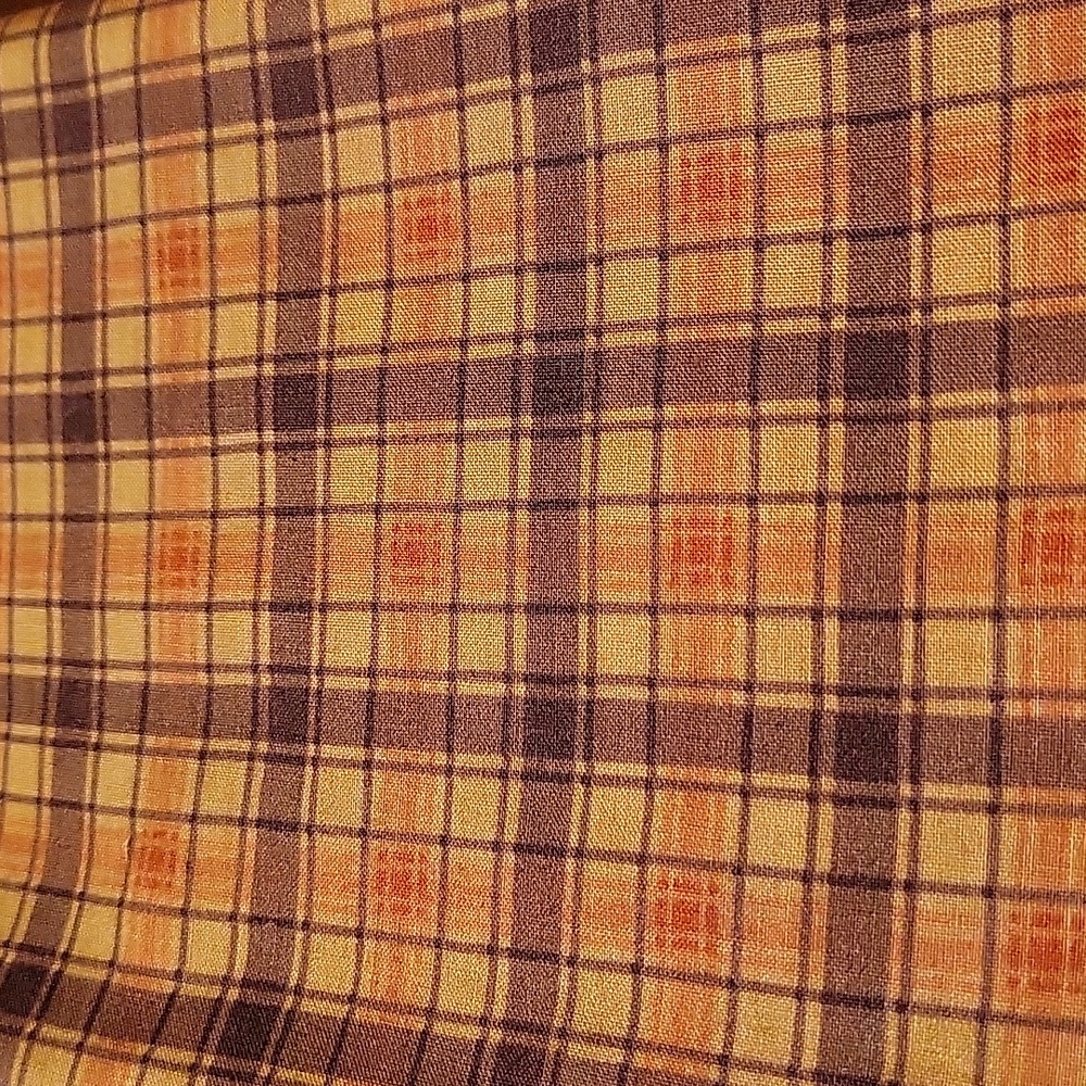 Plaid fabric with tan, brown, and red - remnants - 3 pieces ~ 0.9yrd